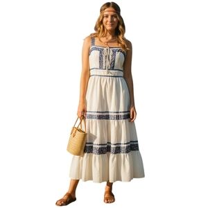 Sears The Fashion Place Vintage Dress Tiered Prairie Womens Small Lace Up White